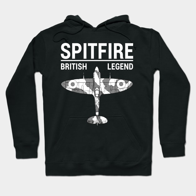 Supermarine Spitfire RAF Fighter Aircraft Plane Airplane British Blueprint Hoodie by BeesTeez